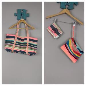 AMERICA & BEYOND 3 Pc Hand Beaded tote clutch coin purse set beachy vacation